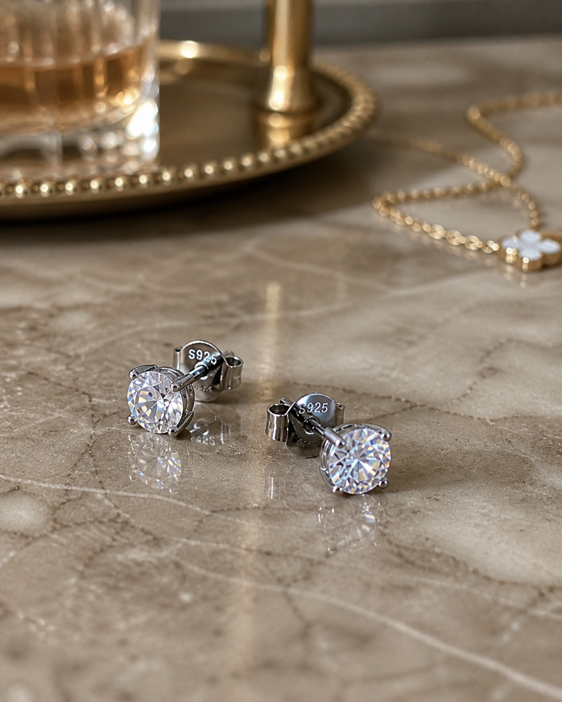 4mm Earring Stud on marble